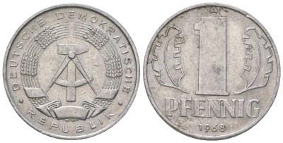 ГДР 1 пфенниг 1968 А КМ 8.1 алюминий 4615-1229