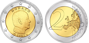 Монако 2 евро 2009 Князь Альберт II KM 195 биметалл UNC 4571-855