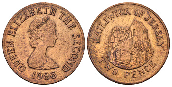 Джерси 2 пенса 1986 Елизавета II (1952-2022), Сент-Хелиер KM 55 бронза 4666-732