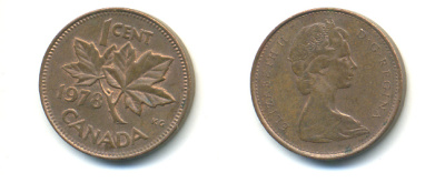 Канада 1 цент 1978 Елизавета II (1952-2022), кленовый лист KM 59.1 бронза 177-1353