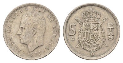 Испания 5 песет 1975 (77) Хуан Карлос I (1975-2014) KM 807 медно-никель 4707-336