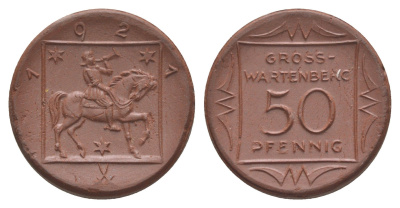 Гросс-Вартенберг 50 пфеннигов 1921 Men05 9859.3, Men18 12285.3, Scheuch 135a фарфор 1094-7-23