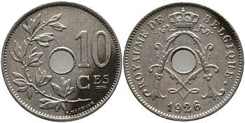 БЕЛЬГИЯ 10 САНТИМОВ 1926 BELGIQUE KM 85.1 медно-никель 4381-441