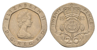 Великобритания 20 пенсов 1982 Елизавета II (1952-2022) KM 931, Spink 4230 (G1) медно-никель 4627-653