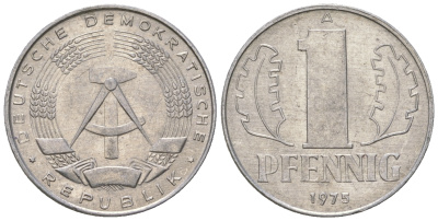 ГДР 1 пфенниг 1975 А KM 8.1 алюминий 4615-1255