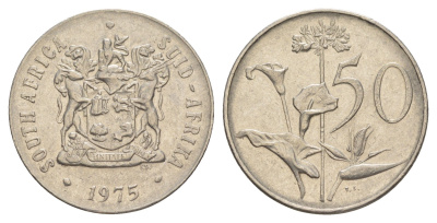 ЮАР 50 центов 1975 Зантедеския Эллиота (калла), герб KM 87 никель 4597-155