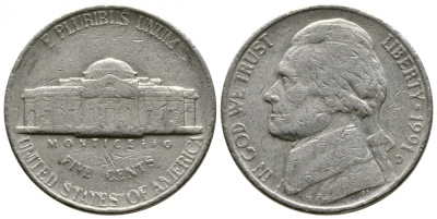 США 5 ЦЕНТОВ 1991 D, ДЖЕФЕРСОН KM А192 медно-никель 4541-146