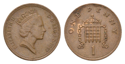 Великобритания 1 пенни 1987 Елизавета II (1952-2022) KM 935, Spink 4381 (B3) бронза 4696-757