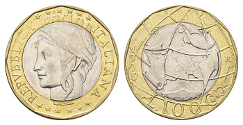 Италия 1000 лир 1998 R, карта европы KM 194 биметалл 4704-1025