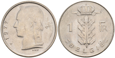 БЕЛЬГИЯ 1 ФРАНК 1977 BELGIE KM 143.1 медно-никель 4563-1124