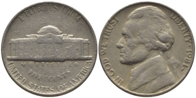 США 5 ЦЕНТОВ 1981 P, ДЖЕФФЕРСОН KM А192 медно-никель 31-643