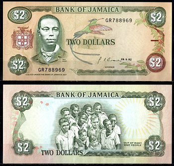 Ямайка 2 доллара 1992 Pick 69 d бумага UNC (пресс) 8611-36-1-2
