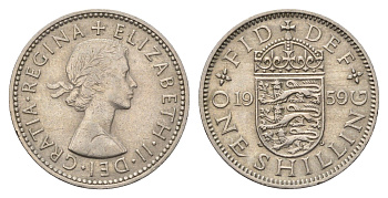 Великобритания 1 шиллинг 1959 Елизавета II (1952-2022), Английский герб KM 904, Spink 4147 медно-никель 4695-751