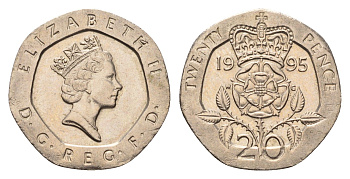 Великобритания 20 пенсов 1995 Елизавета II (1952-2022) KM 939, Spink 4361 (G2) медно-никель 4696-847