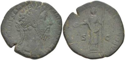Римская Империя сестерций 190 Коммод, M COMMODVS ANT P FELIX AVG BRIT / CONC COMMODI P M TR P XVI COS VI S C, Рим, (степень редкости R) RIC 585 бронза 1073-7-51