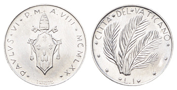 Ватикан 1 лира 1970 MCMLXX KM 116 алюминий UNC 4701-516