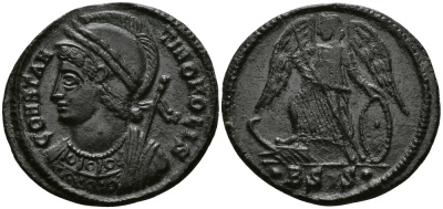 Римская Империя нуммий 334 - 335 Константин I Великий CONSTANTINOPOLIS Сисция Extremely fine (степень редкости С3) RIC 241 бронза 1073-10-95