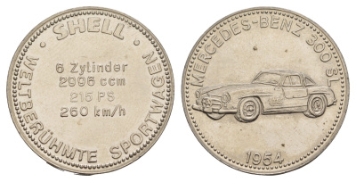 Германия жетон Shell - Знаменитые спортивные автомобили - Mercedes-Benz 300 SL ND диаметр 29,6 мм, вес 9,8 гр сталь плакированная никелем 4653-932
