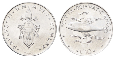 Ватикан 10 лир 1970 MCMLXX KM 119 алюминий UNC 4700-644