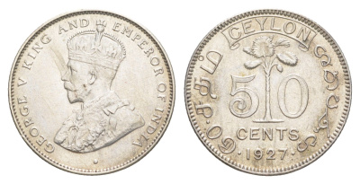 Цейлон 50 центов 1927 KM 109a серебро aUNC 1516-133