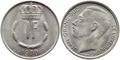 ЛЮКСЕМБУРГ 1 ФРАНК 1970 KM 55 медно-никель 4398-833
