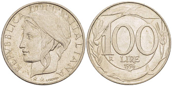 ИТАЛИЯ 100 ЛИР 1996 R KM 159 медно-никель 4529-144