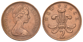 Великобритания 2 пенса 1971 Елизавета II (1952-2022) KM 916, Spink 4235 (C1) бронза 4671-455