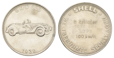 Германия жетон Shell - Знаменитые спортивные автомобили - BMW 328 1938 ND диаметр 29,6 мм, вес 9,8 гр сталь плакированная никелем 4175-842