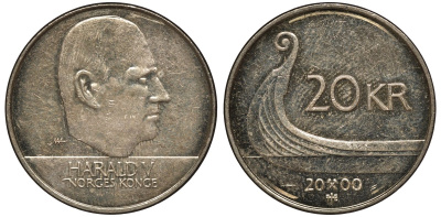 Норвегия 20 крон 2000 Харальд V (1992-) KM 453 никель латунь aUNC 81-844