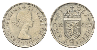 Великобритания 1 шиллинг 1963 Елизавета II (1952-2022), Шотландский герб KM 905, Spink 4148 медно-никель 4177-544