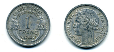 ФРАНЦИЯ 1 ФРАНК 1948 ТИП MORLON, LEGERE KM 885a.1, LE FRANC 221.13 алюминий 37-816