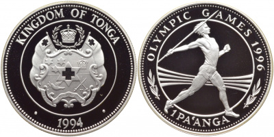Тонга 1 паанга 1994 XXVI Олимпийские игры 1996 года в Атланте, копьеметатель KM 159 серебро PROOF 11-090-11