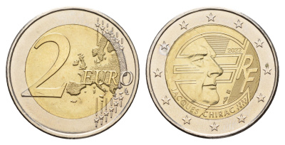 Франция 2 евро 2022 Жак Ширак KM 3066 биметалл UNC 67-1057
