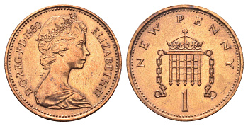Великобритания 1 пенни 1980 Елизавета II (1952-2022) KM 915, Spink 4237 (B1) бронза UNC 4697-633