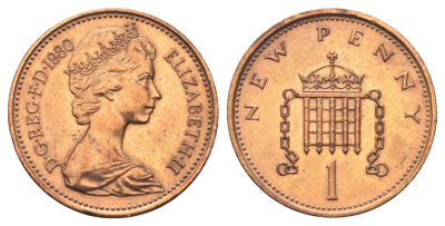 Великобритания 1 пенни 1980 Елизавета II (1952-2022) KM 915, Spink 4237 (B1) бронза UNC 4697-633