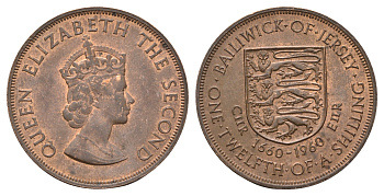 Джерси 1/12 шиллинга 1960 Елизавета II (1952-2022), 300 лет вступления на престол короля Карла II KM 23 бронза 4517-324