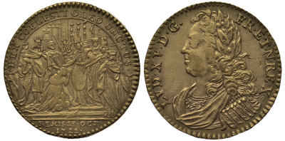 Франция жетон 1722 Людовик XV, 25 октября 1722 , коронация бронза 413-3134
