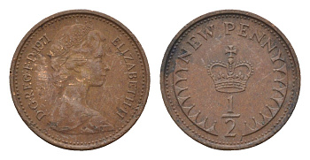 Великобритания 1/2 пенни 1971 Елизавета II (1952-2022) KM 914, Spink 4239 бронза 4697-868