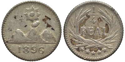 Гватемала 1/4 реала 1896 5 звезд, Испанское правление KM 162 серебро 116-864
