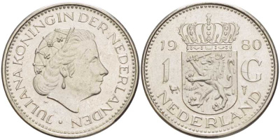 Нидерланды 1 гульден 1980 Юлиана (1948-1980) KM 184а никель 212-1154