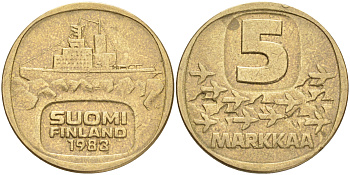 ФИНЛЯНДИЯ 5 МАРОК 1983 N ЛЕДОКОЛ KM 57 алюминиевая бронза 4556-852