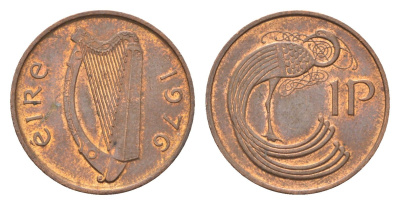 Ирландия 1 пенни 1976 мифологическая птица лира KM 20 бронза 4696-413