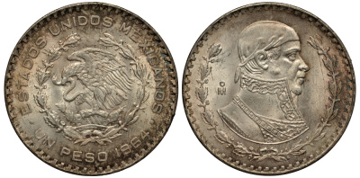 Мексика 1 песо 1964 Хосе Мария Морелос KM 459 серебро XF-UNC 107-1132