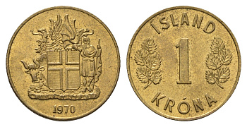 Исландия 1 крона 1970 KM 12a никель латунь UNC 4695-533