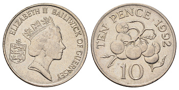 Гернси 10 пенсов 1992 Елизавета II (1952-2022), помидоры KM 43.2 медно-никель 4666-314