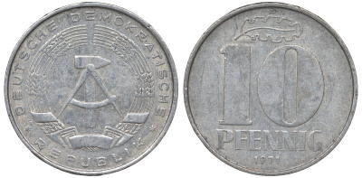 ГДР 10 пфеннигов 1971 А KM 10 алюминий 62-833