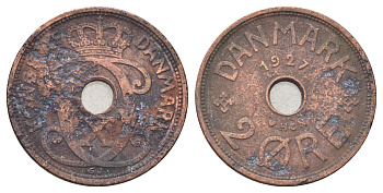 Дания 2 эре 1927 NCH, Кристиан X (1912-1947) KM 827 бронза 4701-653