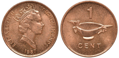 Соломоновы острова 1 цент 1987 Елизавета II (1953-) KM 24 сталь плакированная бронзой aUNC 4602-866