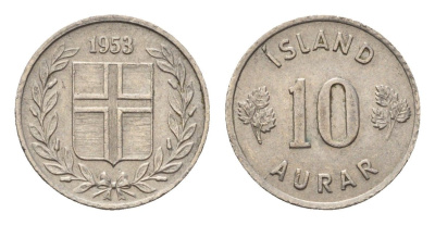 Исландия 10 эйре 1953 KM 10 медно-никель 4696-255