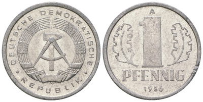 ГДР 1 пфенниг 1986 А KM 8.2 алюминий 4651-143